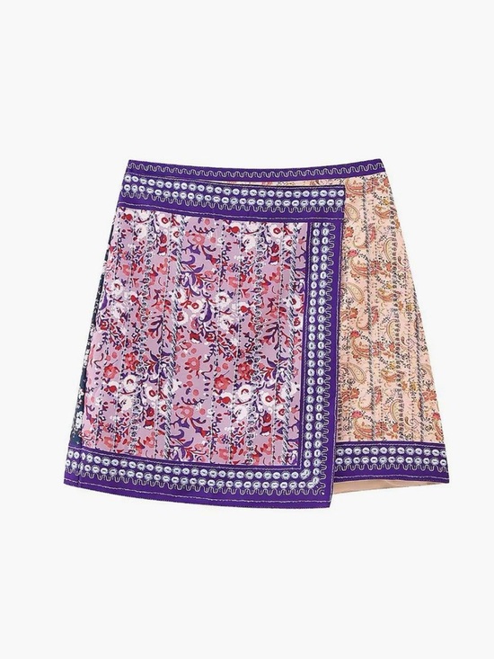 Commense Dresses & Skirts - Commense Purple Patchwork Floral Mini Skirt